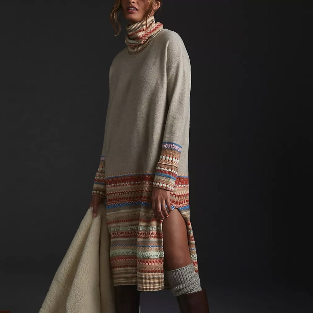 NWT Anthropologie Daily Practice Knit Turtleneck Sweater Dress L Large